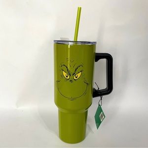 How The Grinch Stole Christmas 40oz Grinch Face Tumbler With Straw & Handle HTF